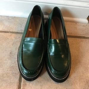 ASOS Patent Leather loafers, deep green.